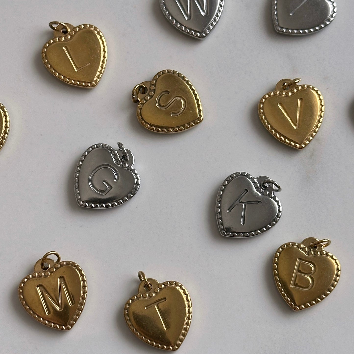 Gold Vintage Heart Letter Charm