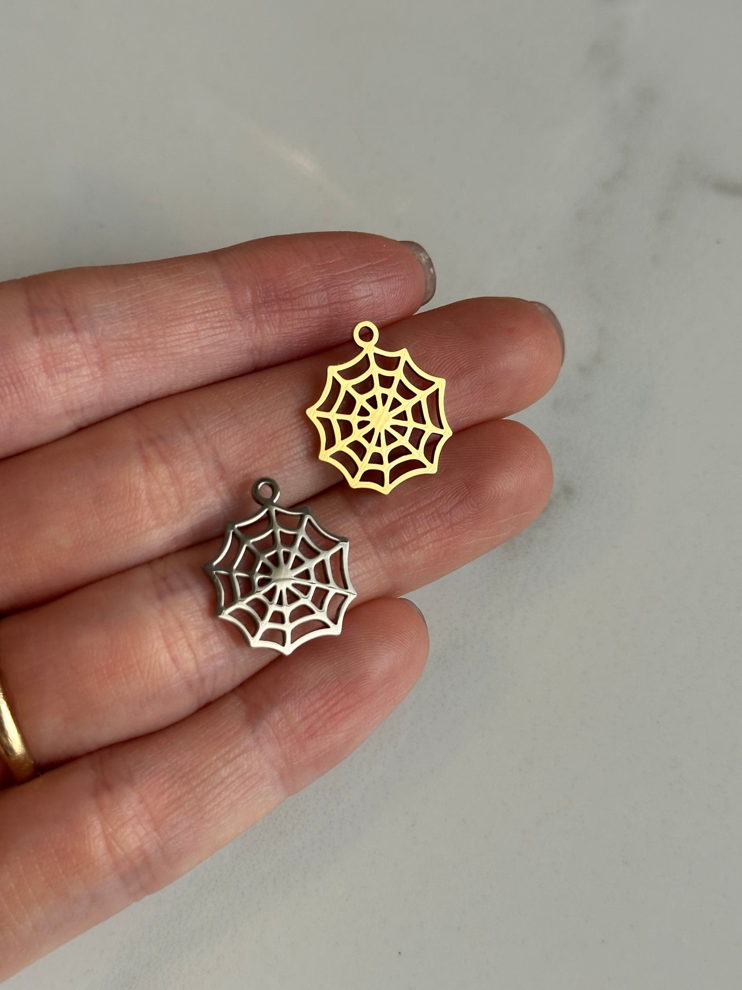 Silver Spider Web Charm