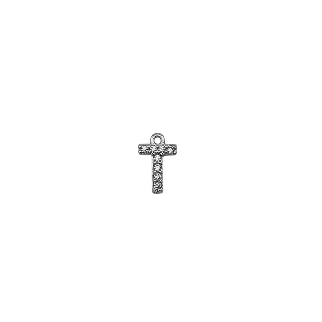Dainty Sparkling Letter Charm Silver
