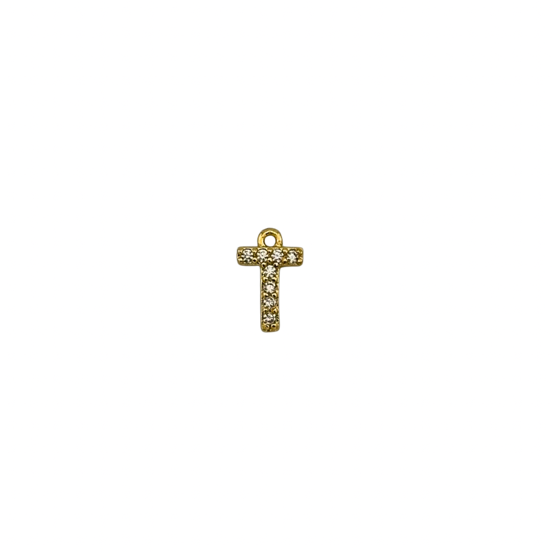 Dainty Sparkling Letter Charm Gold